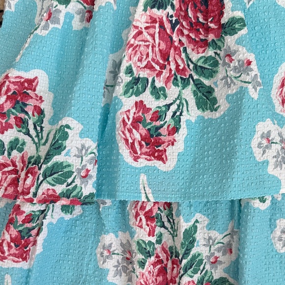 Betsy Johnson - Floral Tiered Ruffle Dress - Blue with Pink Roses - Picture 3 of 3